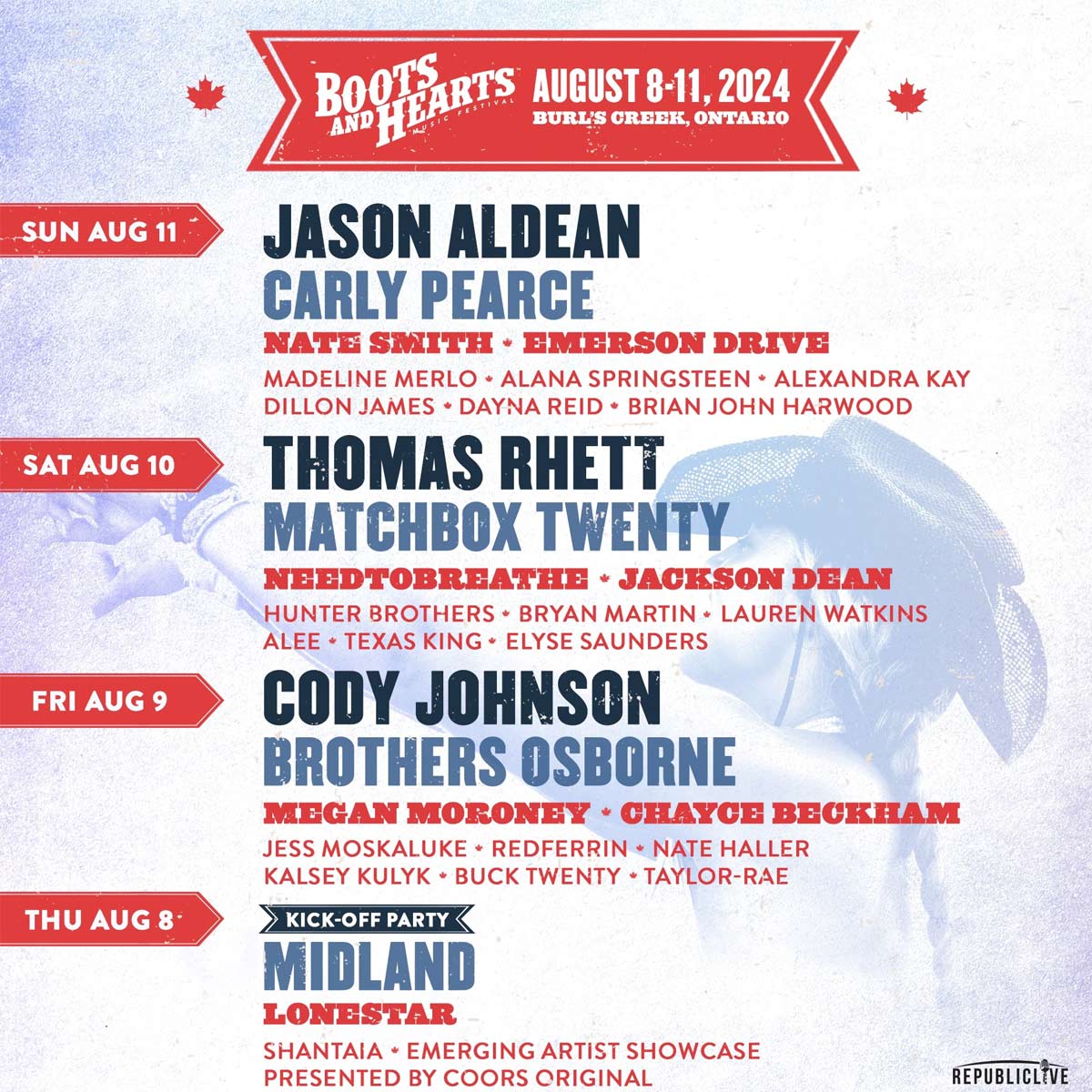 Boots And Hearts Music Festival 2024 lineup